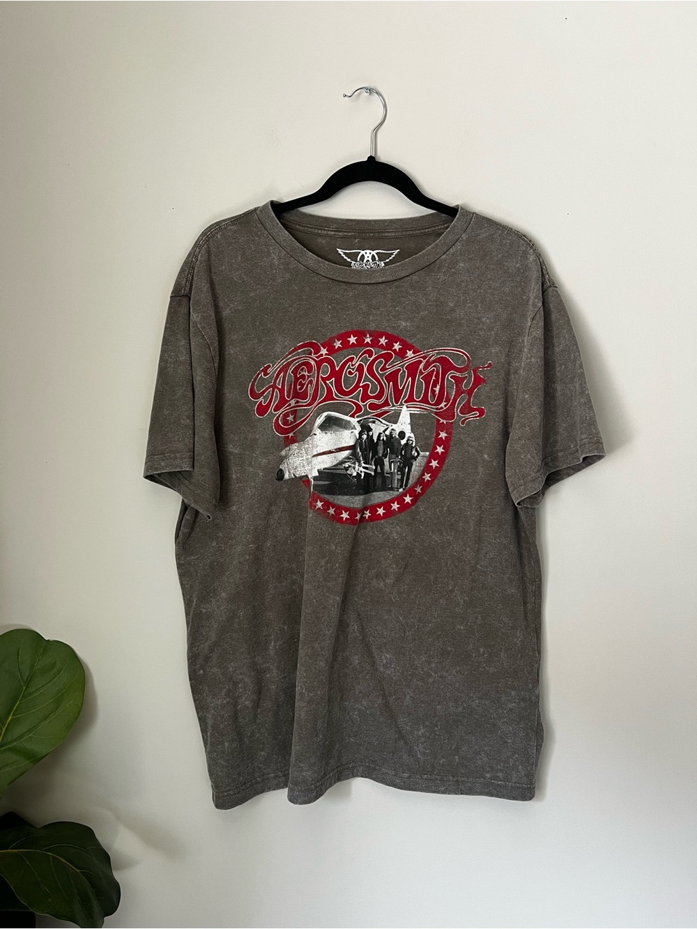 Graphic Crewneck T‑Shirt - Washed Gray with Red Logo
